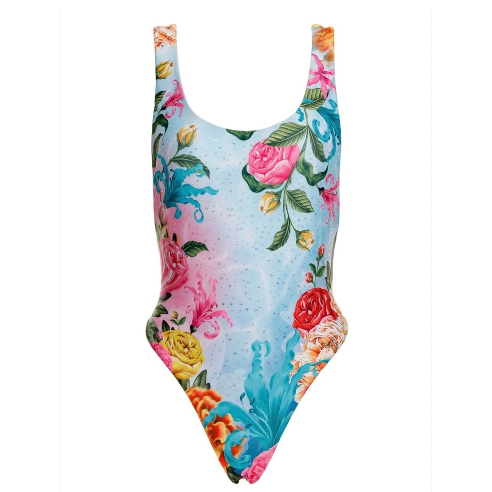 Agua Bendita Tribeca Mirage Floral Rhinestone One Piece Swimsuit | Size L